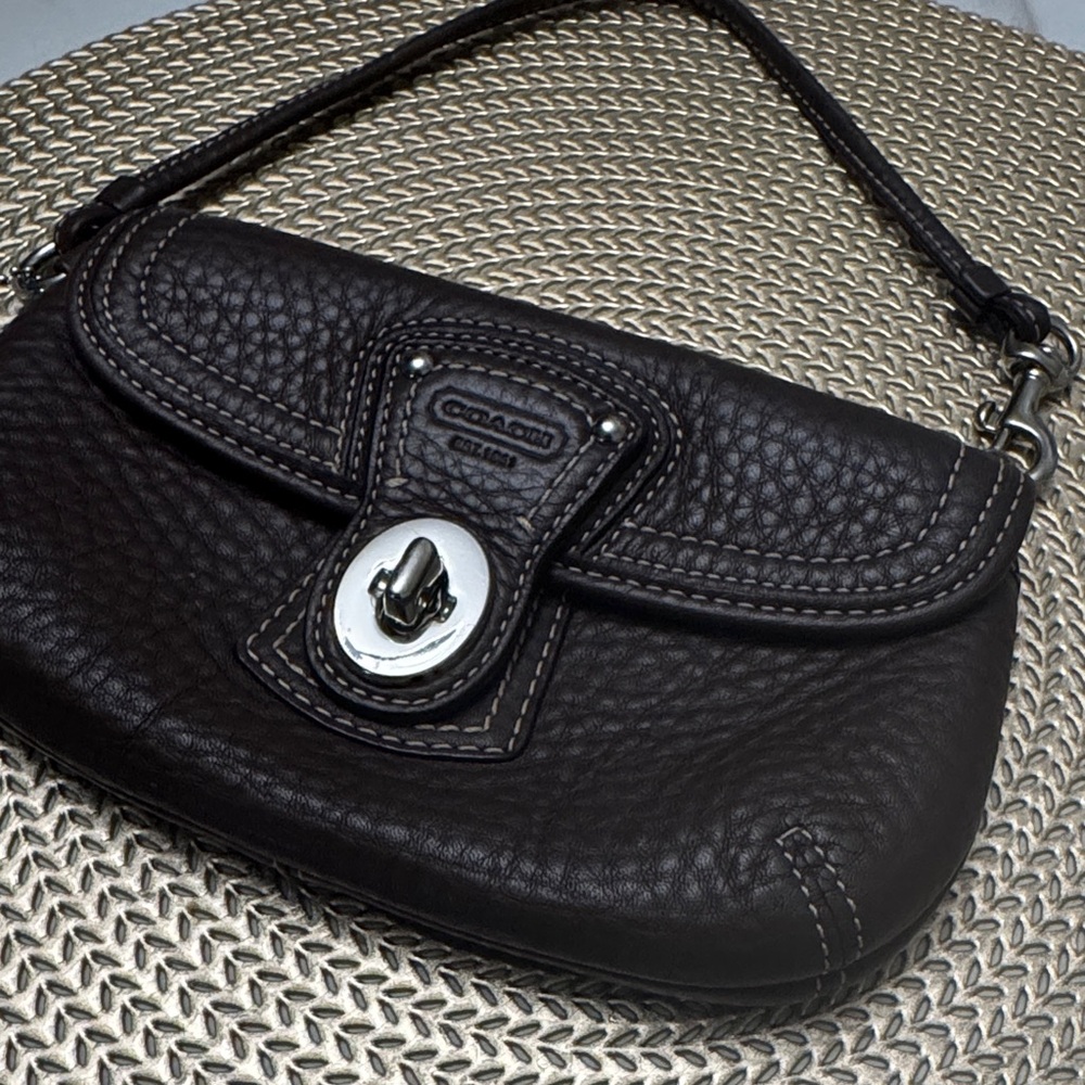 Coach Dark Brown Leather Wristlet